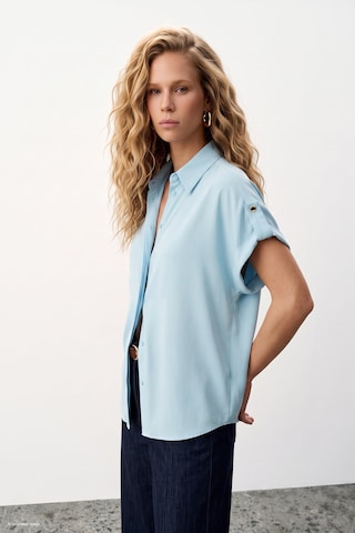 Sateen Kol Detaylı Salaş Gömlek - Bebe Mavi-137627
