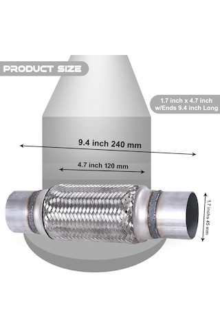 Egzoz Spiral Flex Borusu,45mmx 240mm Üniversal Tip, Paslanmaz Çe