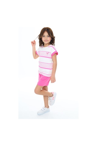 Toontoy Kids Toontoy Kız Çocuk 2'li Takım Baskılı Bisiklet Yaka T-shirt & Beli Lastikli Cepli Şort Mercan