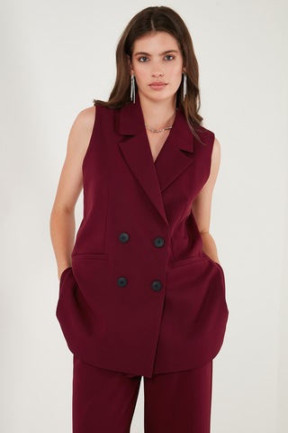 Lela Oversize Fit Mono Yaka Kolsuz Düğmeli Ceket Bayan Yelek 6521177 Bordo