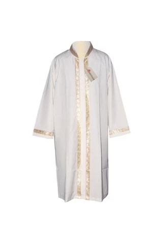 Sarı İşlemeli Sırmalı İmam Cübbesi - Beyaz