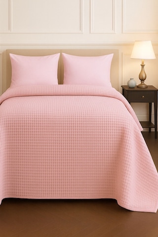 Renkli Gofret Desen Tek Kişilik Yatak Örtüsü Otel Pike 160x230 Cm Pudra Pudra