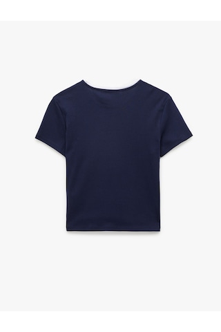 Koton Slim Fit Bisiklet Yaka Kısa Kollu Pamuklu Baskılı Tişört Lacivert 6sak50084ek