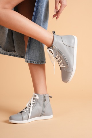 Analin Shoes Kadın Hakiki Deri Günlük Fermuarlı Spor Bot Gri
