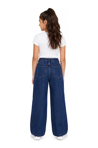 İrem Çocuk Giyim Kız Çocuk Beli Lastikli Geniş Paça Model Kalp Nakışlı Lacivert Renk Kot Pantolon Lacivert