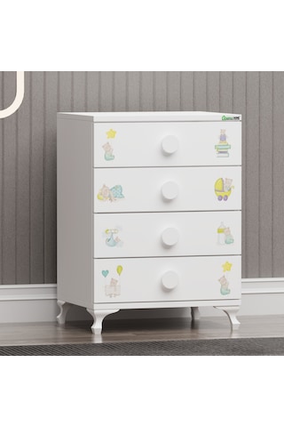 Elegant Mdf Çıtalı Beşik + Şifonyer - Ayıcık Beyaz