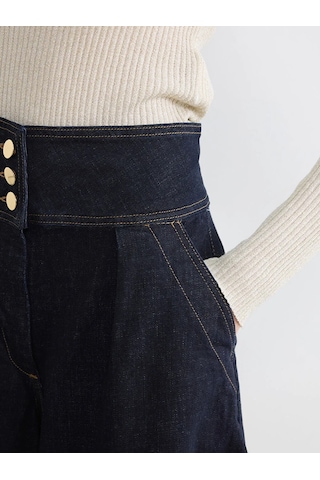 Lc Waikiki Lacivert Yüksek Bel Crop Wideleg Kadın Jean Pantolon