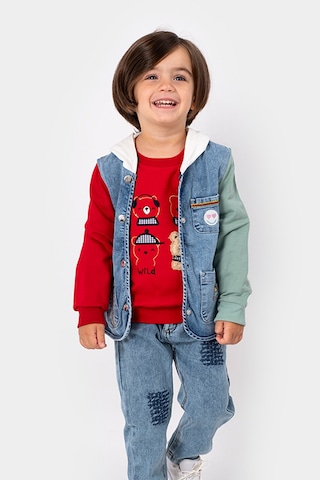 Overdo Kids Erkek Çocuk Renkli Kapüşonlu Kot Ceket Mavi