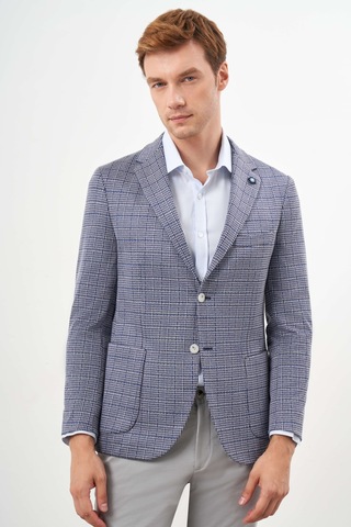 Morven Erkek Mavi Örme Slim Fit Torba Cep Mono Yaka Spor Ceket 24ms002011300 Mavi