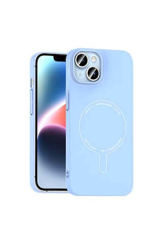 iPhone Uyumlu 13 Kılıf M-safe Şarj Özellikli Kamera Korumalı Ata Elio Sert Pc Kapak - Açık Mavi Çok Renkli