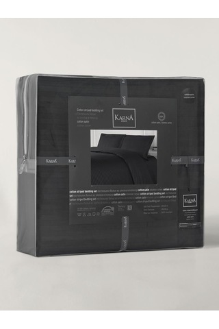 Nevresim Takımı Çizgili Cotton 200x220 Siyah