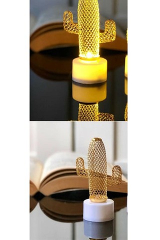 Led Işıklı Mini Kaktüs Gece Lambası Yılbaşı Süsü Sarı
