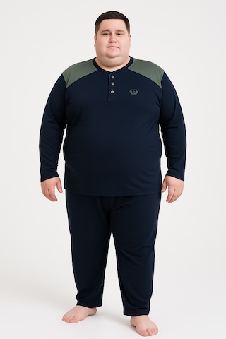 Mutlu City Erkek Yüksek Kalite İnterlok Penye Büyük Beden Pijama Takımı 18540 Lacivert-haki