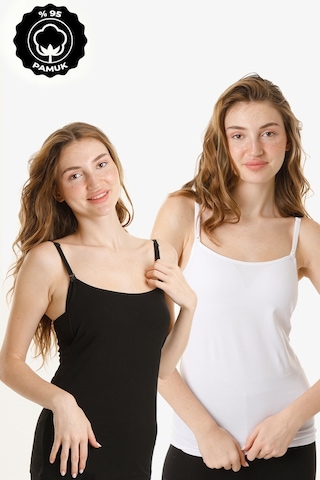 Hamile Kaplı Emzirme Atletli 2li Set Siyah-beyaz Siyah - Beyaz