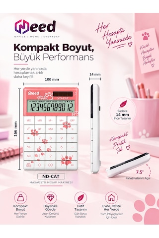 Need Nd-cat Pembe Kedi Pati Desenli Hesap Makinesi Pembe