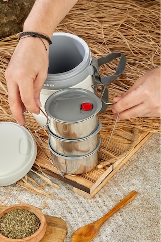 Cooker 3146 Gri Lüx 1,2 Litre Çelik Hazneli 3'lü Yemek Termosu