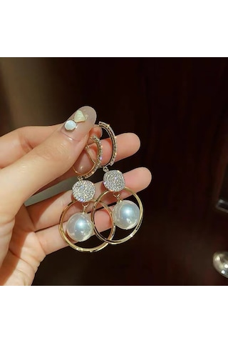 Samdoo Zircon Ve İmitasyon İnci Takılı Zümrüdüanka, Gündüz Ve Akşam Stili İçin Zekice Kadın Küpe, Kaliteli Bijuteriye Alaşımlı, 3.5 Cm Uzunluk Gold