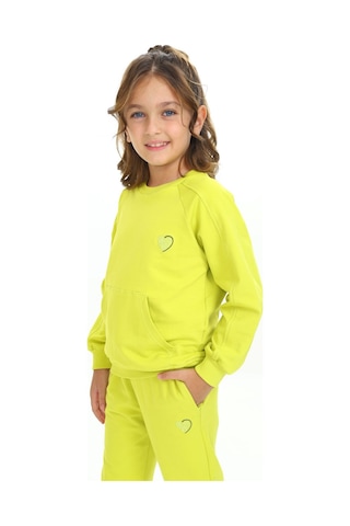 Toontoy Kids Toontoy Kız Çocuk 2'li Takım Nakış Baskılı Bisiklet Yaka Cepli Sweatshirt & Beli Paçası Lastikli Cepli Jogger Eşofman Altı - 2 İplik Açık Yeşil