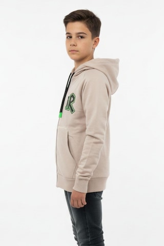Kapüşonlu Fermuarlı Yandan Cepli Baskılı %100 Pamuk 2 İplik Mevsimlik Erkek Çocuk Sweatshirt-90935 Bej