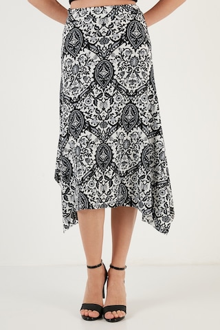 Lela Desenli Dar Kesim Asimetrik Midi Bayan Etek 5865621 Siyah-Beyaz