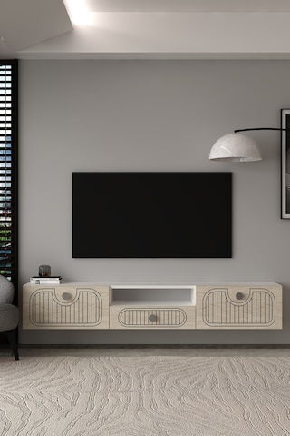 180dhdtdaç3btg Hera Lazer Desenli Duvara Monte Tv Sehpası,ünitesi Beyaz-traverten-gümüş