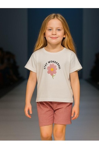 Cicihlid Kız Çocuk Pamuklu Wonderful Baskılı T-shirt-15892 Ekru