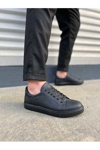 Aymood Jy165 Elite Bağcıklı Cilt Erkek Günlük Sneaker Ayakkabı Cst - Siyah