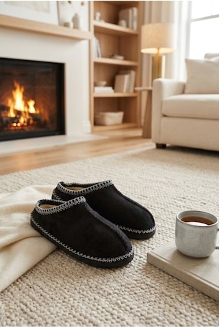 Relaxa Kadın Peluş Ev Terliği, Yumuşak Kürklü,yumuşak Tabanlı, Sıcak Kışlık Terlik Siyah