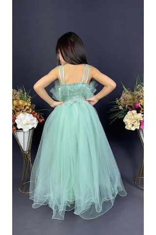 Mnk Baby & Kids Kız Çocuk Robası Katlı Özel Gün Abiye Elbise Mnk0475 Yeşil