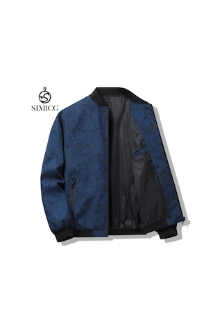 Erkek İlkbahar Ve Sonbahar Beyzbol Yaka Uzun Kollu Günlük Hırka Ceket Mavi