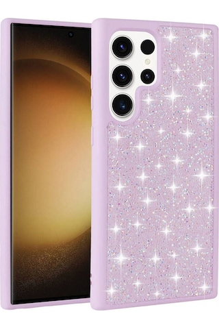 Galaxy S23 Ultra Uyumlu Parlak Taşlı Tasarım Pırlanta Csm Zore Kılıf-beyaz