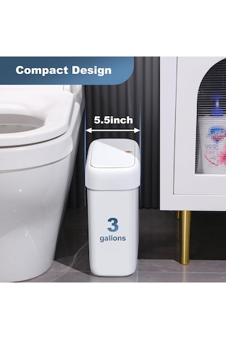 Kapaklı Banyo Çöp Kovası,basın Üst Kapaklı 3 Galon Küçük Çöp Kovası,tuvalet, Ofis, Yatak Odası, Oturma Odası İçin Açılır Kapaklı 10l Köpek Geçirmez İnce Plastik Dar Çöp Kutusu, Gri