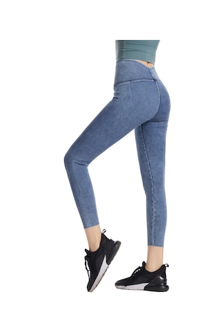 Ximistore9 Kadınlar İçin Yüksek Bel Gövde Vurgulayan Esnek Yoga Spor Tayt - Lacivert Koyu Mavi