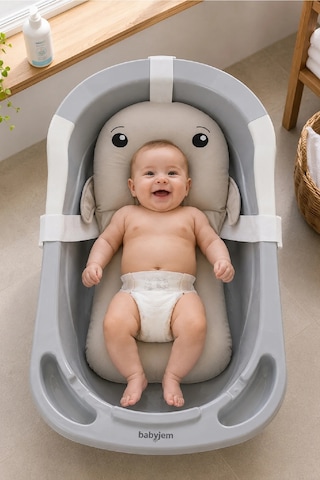 Babyjem Sevimli Balina Köpüklü Banyo Küveti Yatağı Gri (Straforlu - Suda Batmaz)
