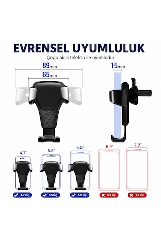 Araç İçi Otomatik Telefon Tutucu Havalandırma Izgarası Uyumlu + Numaratör li Siyah