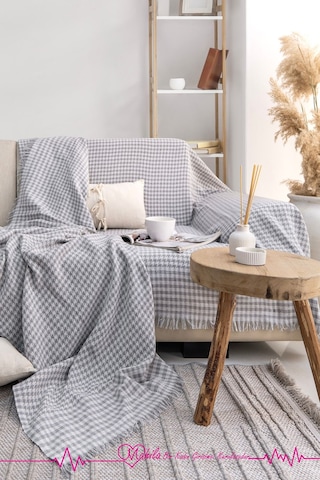 Klasik Pamuklu Koltuk Örtüsü 170x300 Cm Kazayağı Desen Koltuk Örtüsü Gri