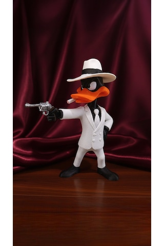 Looney Tunes Daffy Duck Figürü - Mafia Serisi Takım Elbiseli Özel Tasarım Biblo / Figür