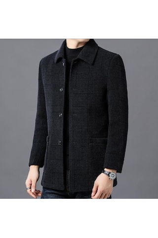 Erkek Sonbahar/kış Slim Fit Kaşmir Palto Siyah