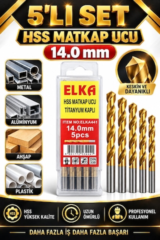 14 Mm Hss Titanyum Kaplı Matkap Ucu 5'li Set Metal Alüminyum Ahşa