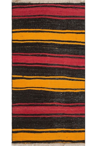 Kahve Sarı Rengi El Dokuma Çorum Cicim Yünlü Kilim