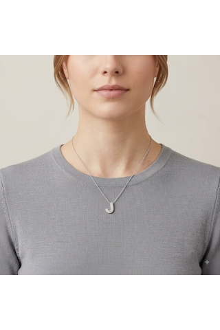 Zirkon Taşlı Gümüş Kaplamalı J Harfi Gümüş Kolye Gold - Rose Gold - Gümüş