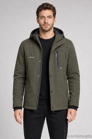 Freemen Erkek Kapüşonlu İçi Kürklü Su Ve Rüzgar Geçirmez Outdoor Softshell Mont-414 Haki