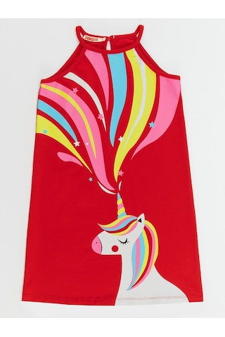 Denokids Unicorn Love Kız Elbise Kırmızı