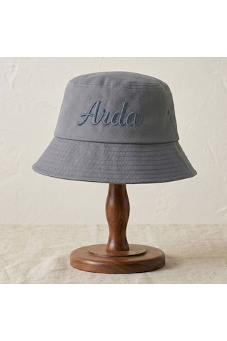 Bk Gift Kişiye Özel İsim Nakışlı Unisex Bucket Şapka Mavi Pamuk Gabardin Kumaş Yazlık Şapka