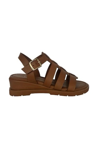 Kemal Tanca 862 M-562 Kadın Hakiki Deri Dolgu Topuklu Sandalet Taba