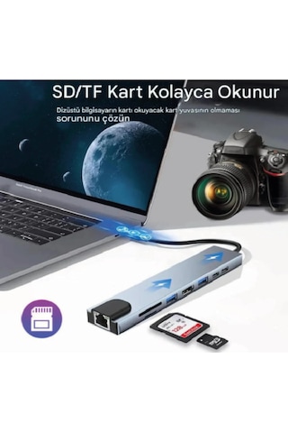 8 In 1 Apple Uyumlu MacBook Pro Air Usb Type-c Hub Dönüştürücü Çevirici Çoklayıcı Usb Hdmı Micro Sd Girişli