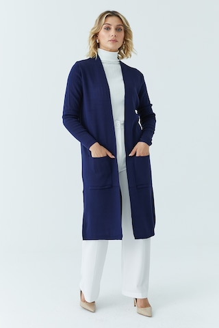 Modaplaza Kadın Cepli Düz Uzun Hırka 4341- Lacivert