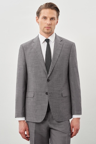 İmza Gri Kendinden Desenli Bez Ayağı Mono Yaka Tam Astar Çift Yırtmaç 2 Düğme 4 Drop Comfort Fit Classic Takım Elbise 1001245161 Gri