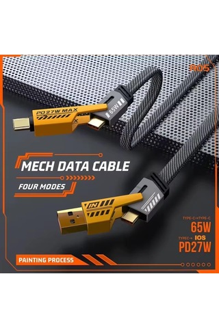 4 İn 1 Çoklu Usb Şarj Kablosu: 1m, Type C To Lightning Örgü Şarj Kablosu Usb A/usb C 65w Tip C/27w Pd Her Cihaz İle Uyumlu Metal Başlıklı