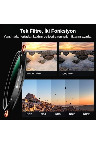 K&f Concept 77 Mm Nd2-32+cpl Filtre 1-5 Stop Nötr Yoğunluk Ve Dairesel Polarize Filtre 2'si 1 Arada